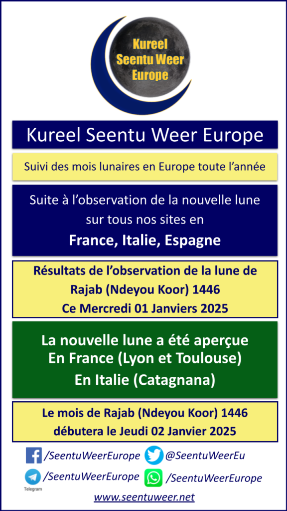Résultats de l’observation de la lune de Rajab (Ndeyou Koor) 1446