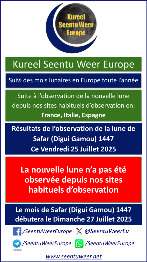 Résultats de l’observation de la lune de Safar (Digui Gamou) 1447